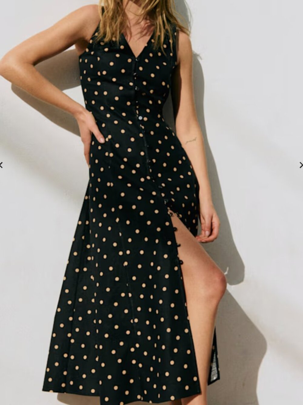 Sezane Fitia Dress - Beige Polka Dots Black Background Print (Size 4)